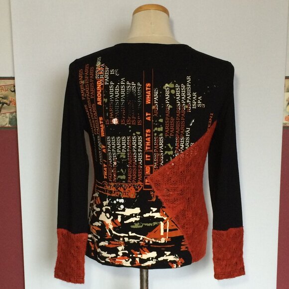 Fresh FX Womens Pullover Top Medium Black Orange Knit Lettering Long Sleeve NWT - Picture 3 of 10